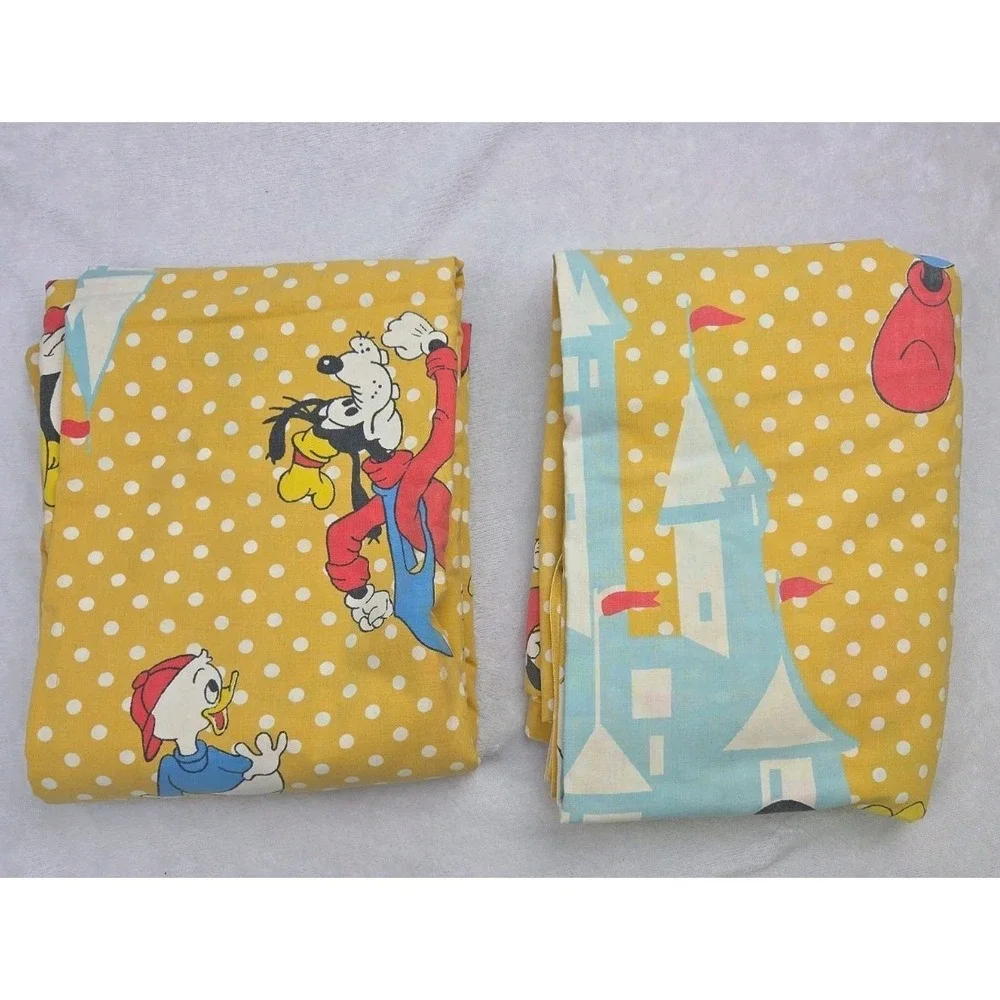 2 Vtg 70s Disney World Twin Flat Sheets Polka Dot Mickey Minnie Donald Pacific